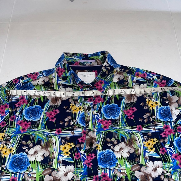 Denim & Flower Ricky Singh Shirt Mens Medium Button Up All Over Flowers - Picture 7 of 8